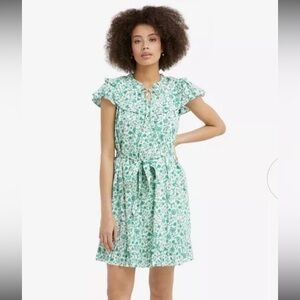Draper James Flutter Sleeve Floral Dress Green Woodblock Floral Sz XXL